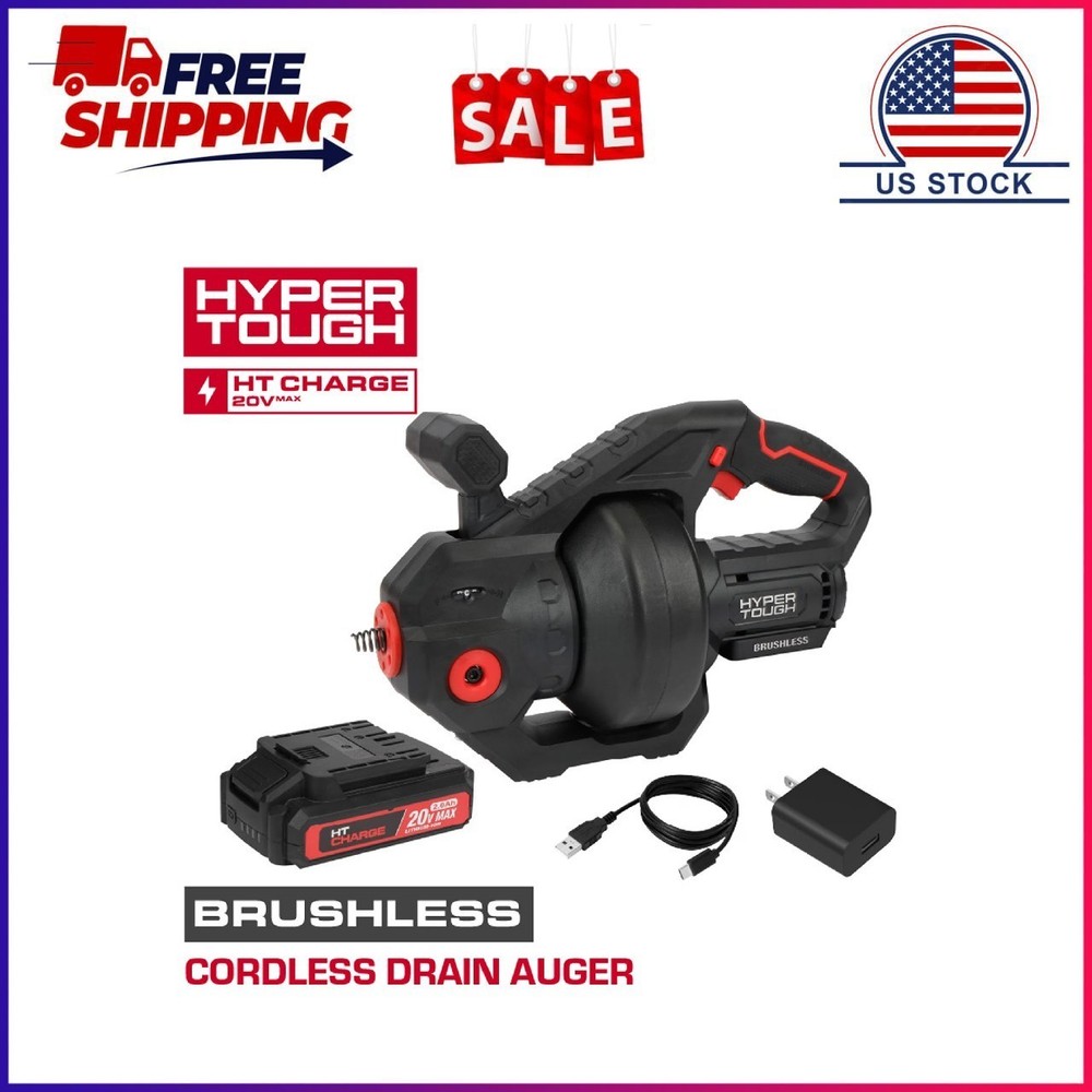 Hyper Tough 20V Brushless Cordless Drain Auger with 2.0Ah Battery