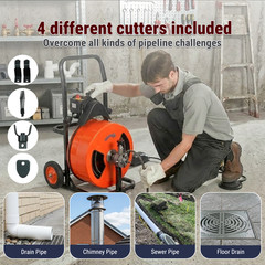 100FT x 1/2 In Drain Cleaner Machine, 2&Prime;-4&Prime; Pipes Auto Feed Electric Drain Auger