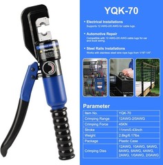 10 Ton Hydraulic Crimping Tool with 9 Hex Dies, Battery Cable Crimper 12&ndash;2/0 AWG