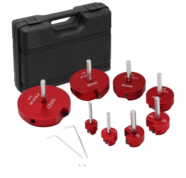 Pipe Die Set SCH40 for CPVC ABS PVC Pipe, 1&ndash;4 in, Carrying Case, Allen Wrenches