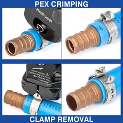 PEX Clamp Tool Kit for 3/8-in, 1/2-in, 3/4-in, 1-in PEX Clamp Cinch & Removal, c