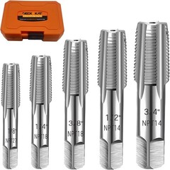 5-Piece NPT Pipe Tap Kit with Heavy-Duty Storage Case, 1/8&Prime;&ndash;3/4&Prime; Tapered Taps