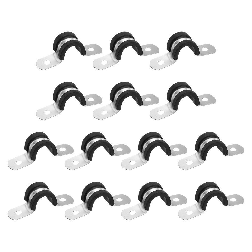 14Pcs 12mm(15/32&Prime;) Stainless Steel Rubber 2 Hole U-Tube Strap Clamp, Black