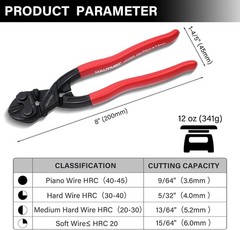 8 Inch Mini Bolt Cutters, High Leverage Compact Bolt Cutter, Anti-Slip Comfort G