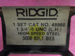 Ridgid 48980 1 3/4&Prime;- 5 UNC Left Hand High Speed Steel 500B Bolt Dies