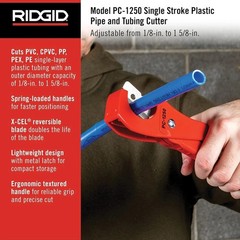23488 Model PC-1250 Single Stroke Plastic Pipe and Tubing Cutter, 1/8-inch to&hellip;