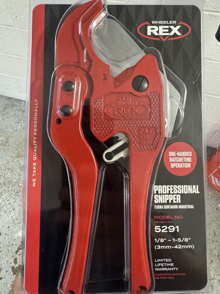 WHEELER-REX 5291 &ndash; Plastic Pipe Cutter: 3/16in &ndash; 1 11/16 in OD Cutting Capacity