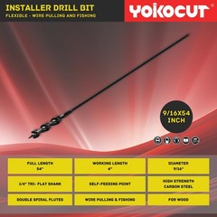 Flexible Installer Drill Bit 9/16 Inch x 54 Inch, Wire Pulling and Fishing, A&hellip;