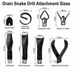 Drain Snake Drill Attachment, 9-Piece Root Cutter for Cleaning, Black