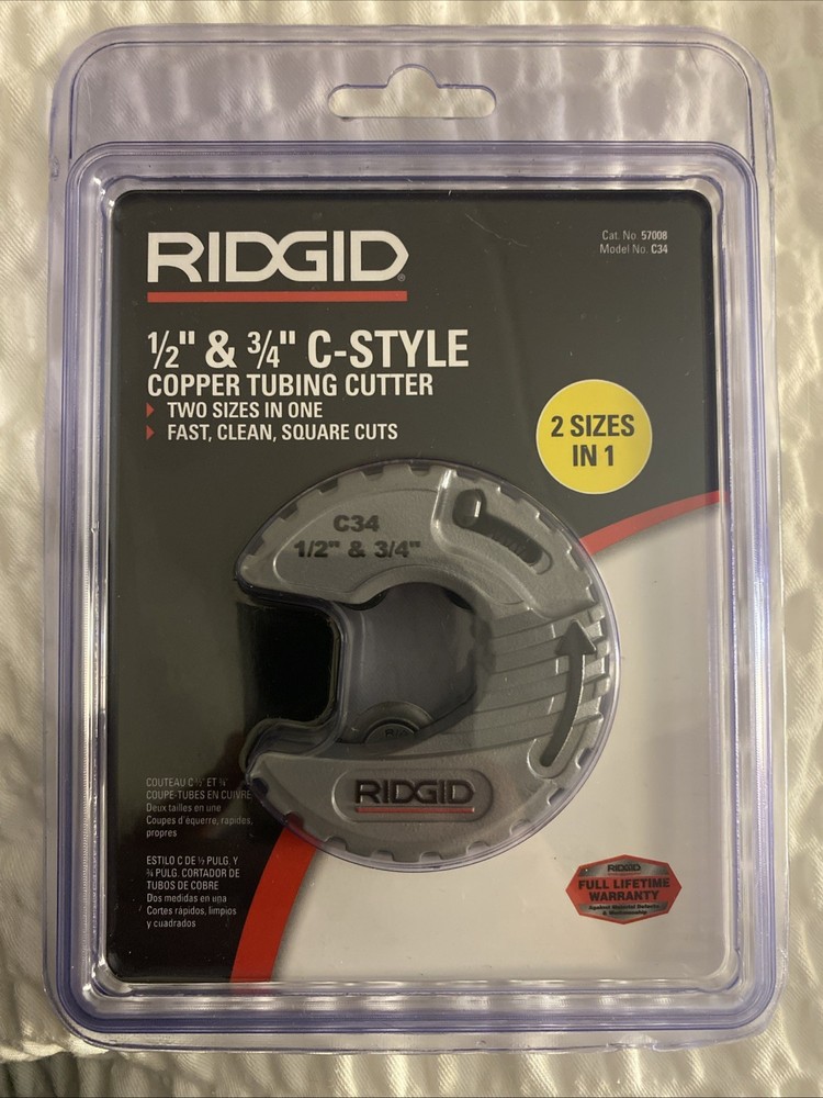RIDGID 57008 1/2&Prime; to 3/4&Prime; C34 Copper Pipe & Tubing Cutter Spring Loaded Cutting