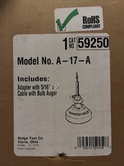 RIDGID A-17-A Adapter 5 /16&Prime; x 25&Prime; cable bulb auger 59250 (IN THE ORIGINAL BOX)