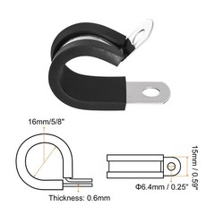 12Pcs 5/8&Prime; Cable Clamp R Shape Stainless Steel Rubber Cushioned Pipe Strap
