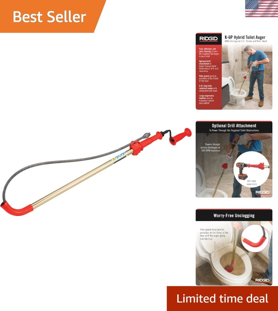 Power Drill Compatible 6 ft Closet Auger &ndash; Safe Toilet & Urinal Blockage Tool