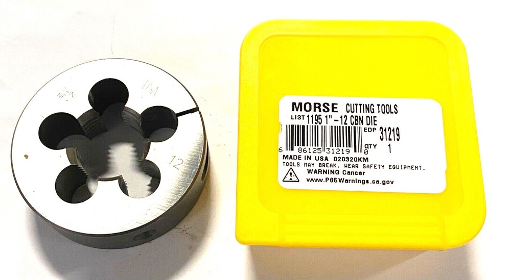 Morse 1&Prime;-12 Adjustable Round Split Die Carbon Steel 2-1/2&Prime; Diameter USA 31219