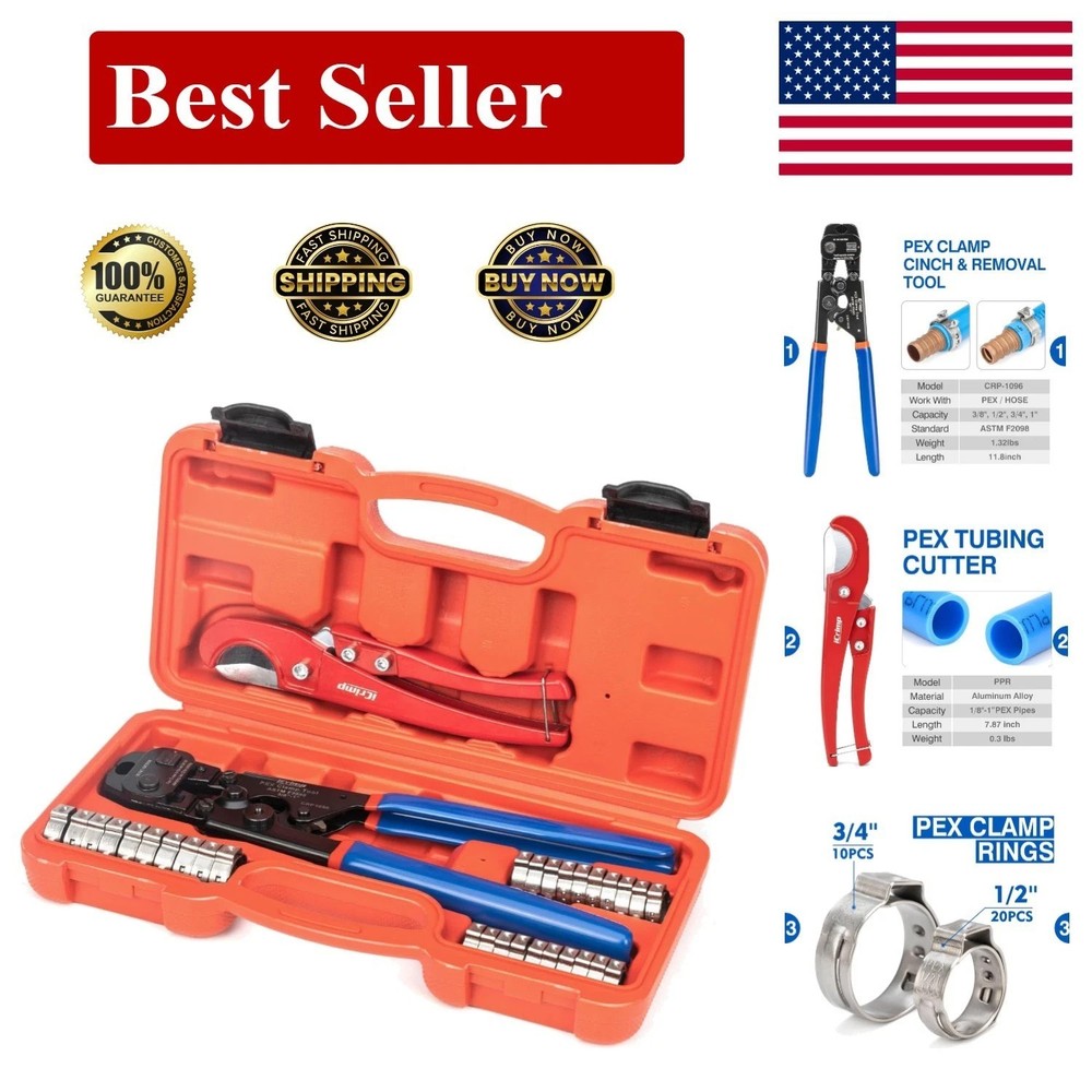 PEX Clamp Tool Kit PEX Ring Crimping & Removal 33pc for 3/8 1/2 3/4 1 inch&hellip;