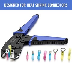 Ratcheting Wire Crimp Tool for Heat Shrink Connectors, AWG 22-10, Qibaok Black