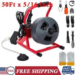 50 Ft x 5/16 Inch Drain Cleaner Machine Electric Drain Auger Cleaner Sewer Snake