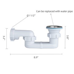 Bath Shower Drain Low Profile p Trap 1 1/2&Prime; Flat 1.5 inches, White