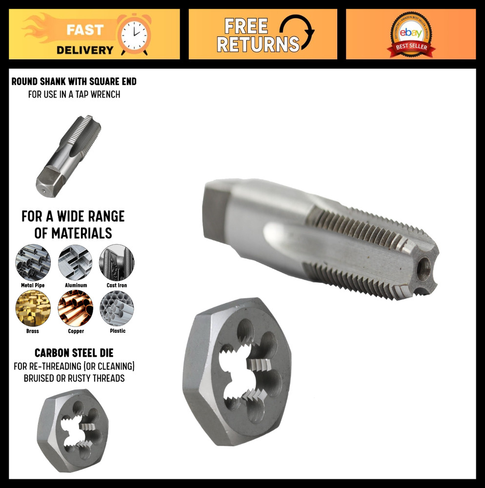 3/8&Prime; NPT Pipe Tap and Die Kit &ndash; Carbon Steel Hex Shape, Durable Threading Tools