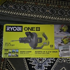 RYOBI ONE+ 18V Cordless Drain Auger w/ 35 ft Cable, LED Light, Auto Feed/Retract