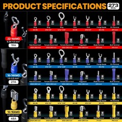 SOMELINE Wire Terminals Crimping Tool, with 45 22-10 AWG, Red, Blue, Yellow
