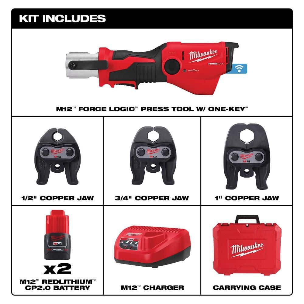 Milwaukee M12 12V Lithium-Ion FORCE LOGIC Press Tool Kit CTS Copper Jaws