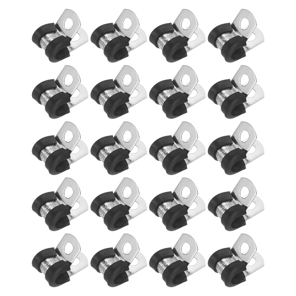 20-Pack Cable Clamps, 6 mm 304 Stainless Steel Rubber R Shape for Tube