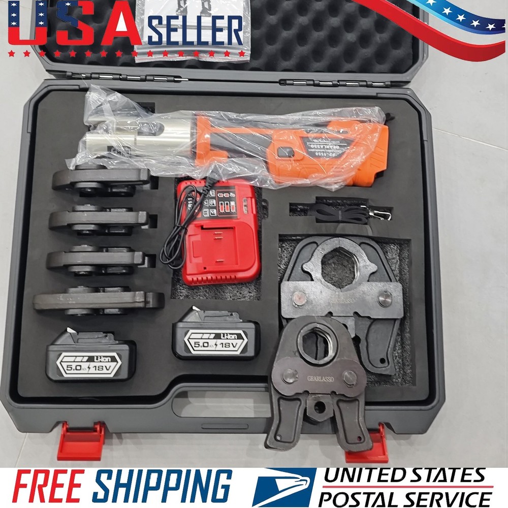 US 1/2&Prime; -2&Prime; Pro Press Tool Pipe Crimping Kit Press Tool Battery Kit with 6 Jaws