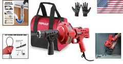23 FT Electric Drain Snake for 3/4 to 2 Inch Pipes &ndash; Includes Gloves & Bag