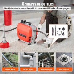 VEVOR Drain Cleaner Machine 120FT x 7/8&Prime; 420W Sewer Snake Auger Manual Feed