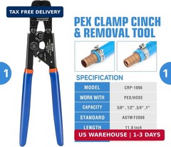 iCrimp PEX Clamp Tool PEX Fitting Kit for Cinch and Removal 3/8-in, 1/2-in, 3/4-
