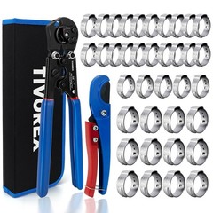 PEX Crimping Tool Kit &ndash; Ratchet Clamp & Cinch Tool, PEX Cutter, 37 Clamps 3/8&Prime;-1