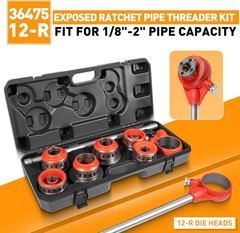 36475 12-R Manual Exposed Ratchet Pipe Threader Set W/6 NPT Die For 1/8&Prime;-2&Prime; Pipe