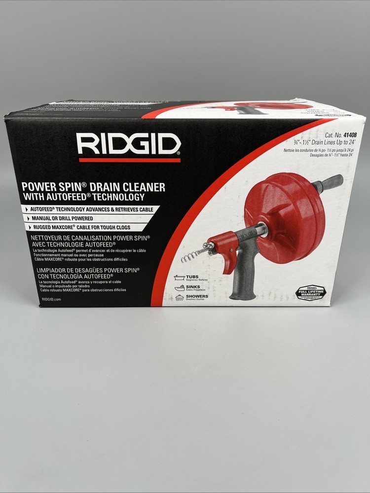 Ridgid 41408 Power Spin AUTOFEED Drain Cleaner Auger 25 ft. Drill/Manual