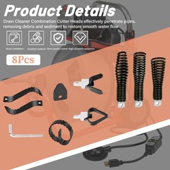 8Pcs Drain Snake Drill Attachment Cutter and Auger Set for50-100FT Drain Machine