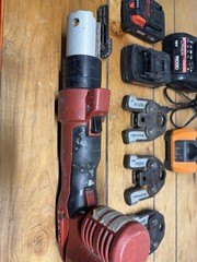 Ridgid RP 200 Press Tool Kit w/3 Jaws, 2 Battery, And 2 Chargers.