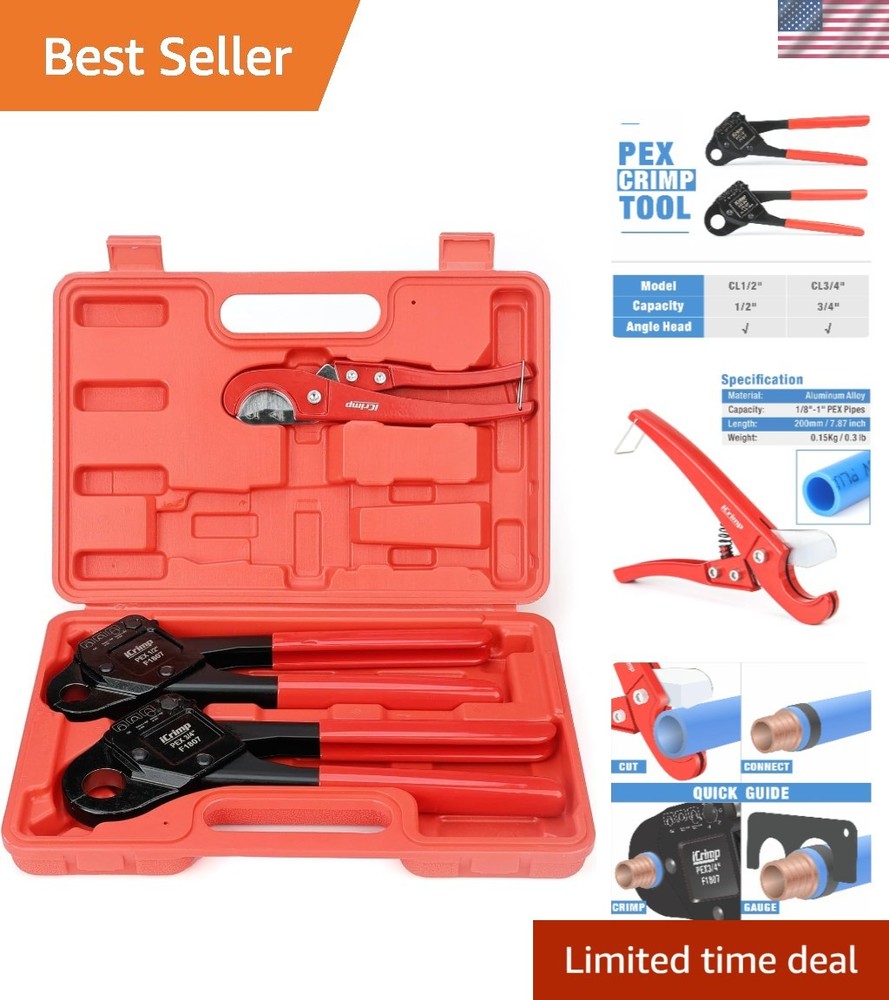 Compact 1/2 & 3/4 Inch PEX Crimp Tool with Angled Design & ASTM Certification
