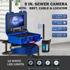 9 In Self-Leveling Sewer Camera 30m/98ft Pipe Inspection Camera w 512Hz Locator