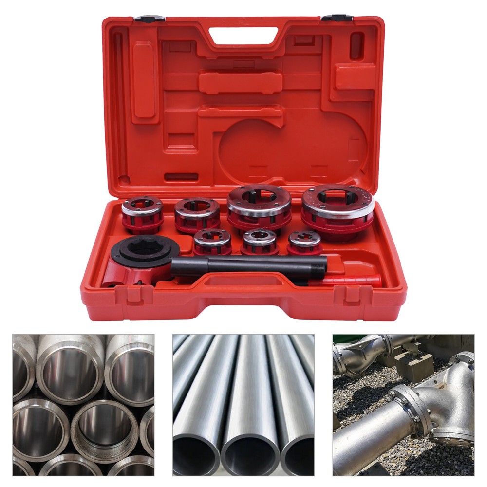 BSPT Pipe Threader 3/8&Prime; to 2&Prime; Dies Set Threading Tool Ratchet w/ Handle 7 Size