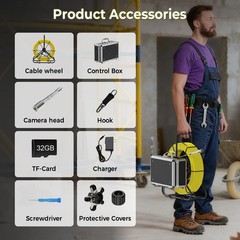 30M Sewer Pipe Inspection Camera w/ Meter Counter 7mm Cable Video Borescope 10&Prime;