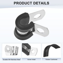30-Pack Cable Clamps, 6 mm 304 Stainless Steel Rubber R Shape for Tube