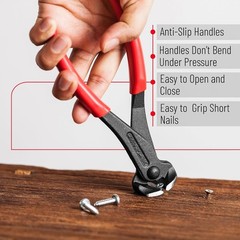 Bates- Nail Puller, 7 Inch Steel End Cutting Pliers | Non-Slip Handle Nail Remov