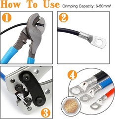 Wire Lug Crimping Tool with Cutter for AWG 8, 6, 4, 2, 1, 1/0 Battery Cables