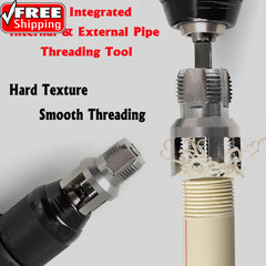 PVC Pipe Threader Kit, 3 Piece Set, 1/2&Prime; 3/4&Prime; NPT Sizes, Dual-Function Internal