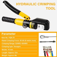 Hydraulic Crimping Tool With 9 Pairs Of Dies, 12 To 2/0 Awg, Yellow