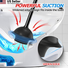FORASTO Toilet Plunger with Holder,Plungers for Bathroom 1Pack, Black
