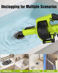 Cordless Drain Auger 25ft Auto Feed Snake Clog Remover 21V Power 2.0Ah Battery