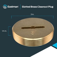 Eastman 3 Inch Slotted Brass Cleanout Plug, Machine-Threaded 3 in.,