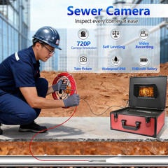 7&Prime; Self-Leveling Sewer Camera 100FT with DVR, 12 Lights & 16GB Card