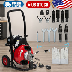 Electric Drain Cleaner Machine, 75Ft x 3/8&Prime; Robust Steel Cable, 200W Motor, 8 Cu